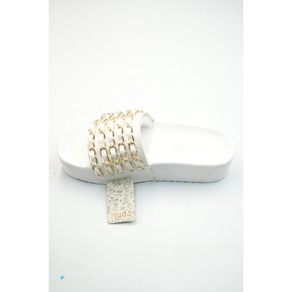 Mudd Women’s White Slide Sandals Gold Chain Accent Size 7 Platform Slip-On - Picture 8 of 13